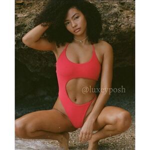 Free People x Toast Swim Fire Coral Signature Cut Out Ribbed Swimsuit M